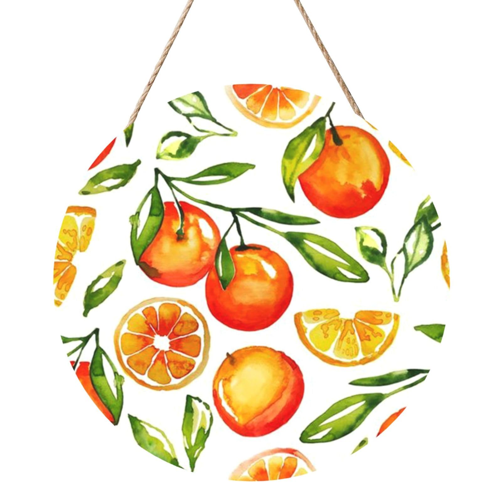 InOmak Orange Citrus, Round Wood Panel Painting 12 in, Wall Hanging Painting For Home