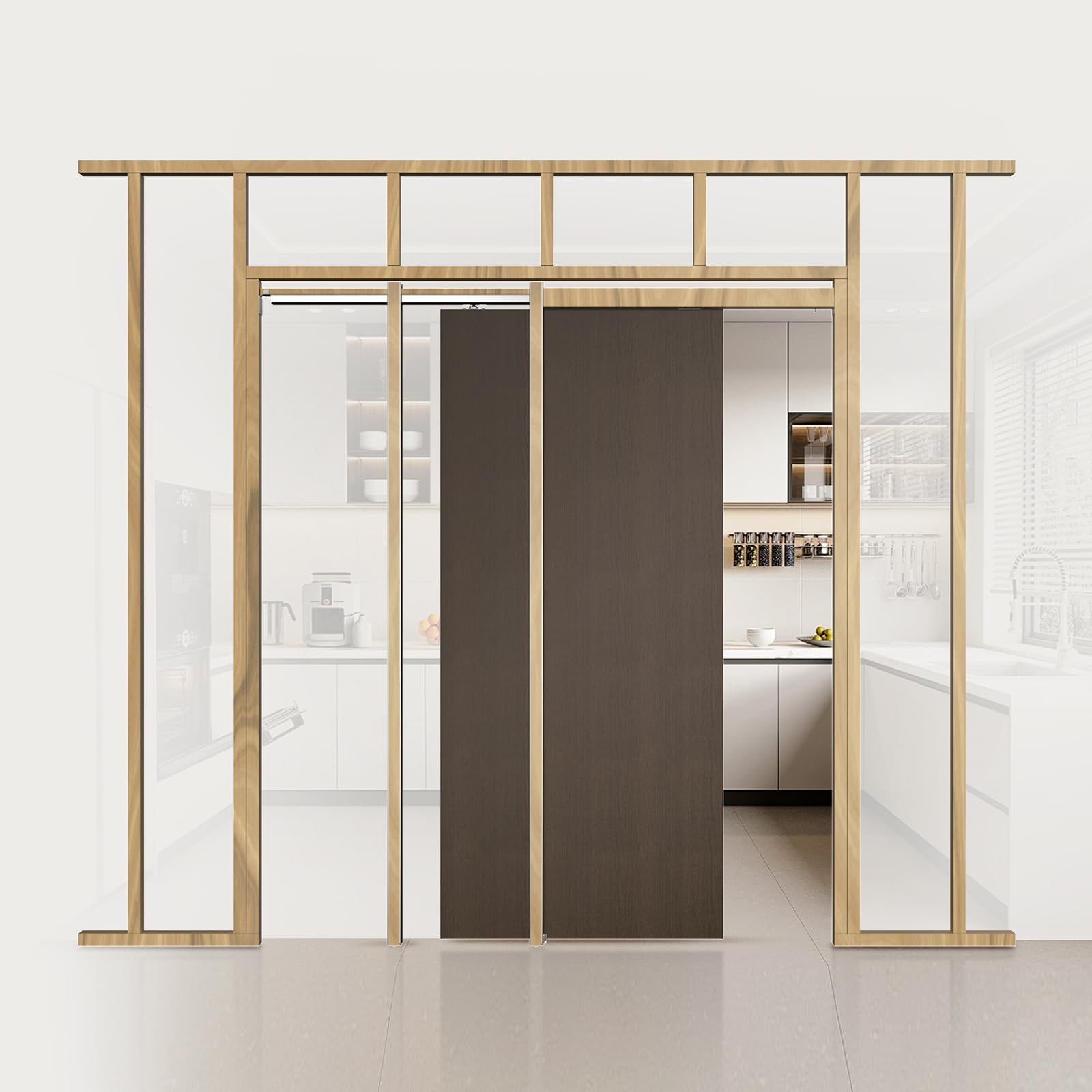VEVOR Kit de Marco para Puerta Corrediza de Madera y Acero Galvanizado para Puertas de 610-762 mm de Ancho y 2032 mm de Alto con Mecanismo de Cierre suave Bidireccional para Sala de Estar, Oficina
