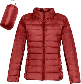 Packable Down Jacket for Women Lightweight Winter Down Jackets Zipper Warm Puffer Jacket No Hood Slim Fit Coat