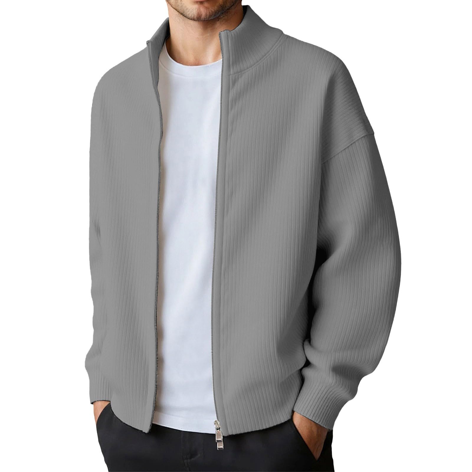 Generisch Giacca per il tempo libero, da uomo, per le mezze stagioni, calda, invernale, cardigan, giacca funzionale per attività all'aria aperta, tinta unita, sportiva, giacca softshell da uomo
