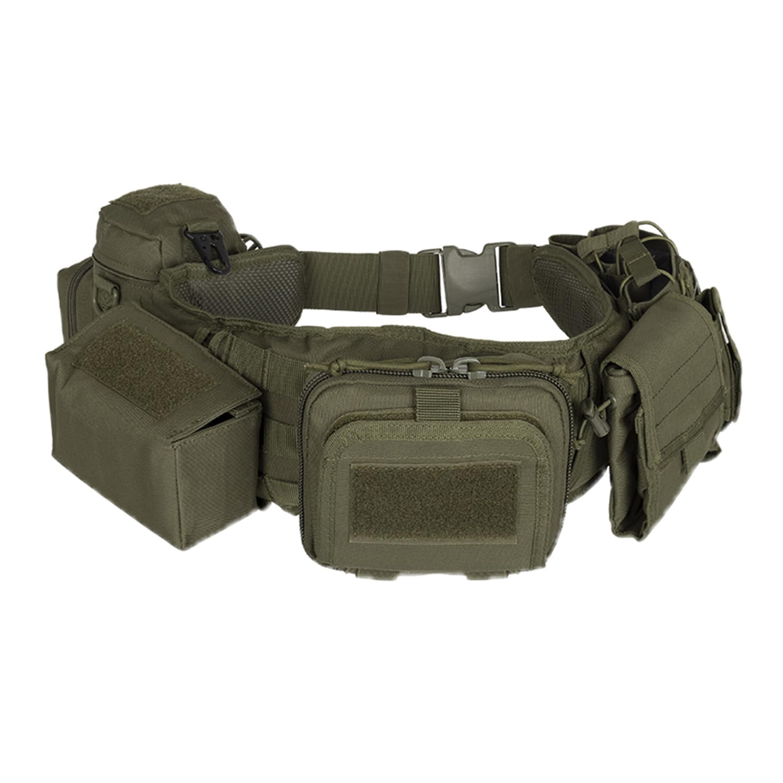 CrogaGear Tactical Battle Belt Duty Belt Quick Release Adjustable Molle Law Enforcement Utility Belt 7 in 1 Set (Green)