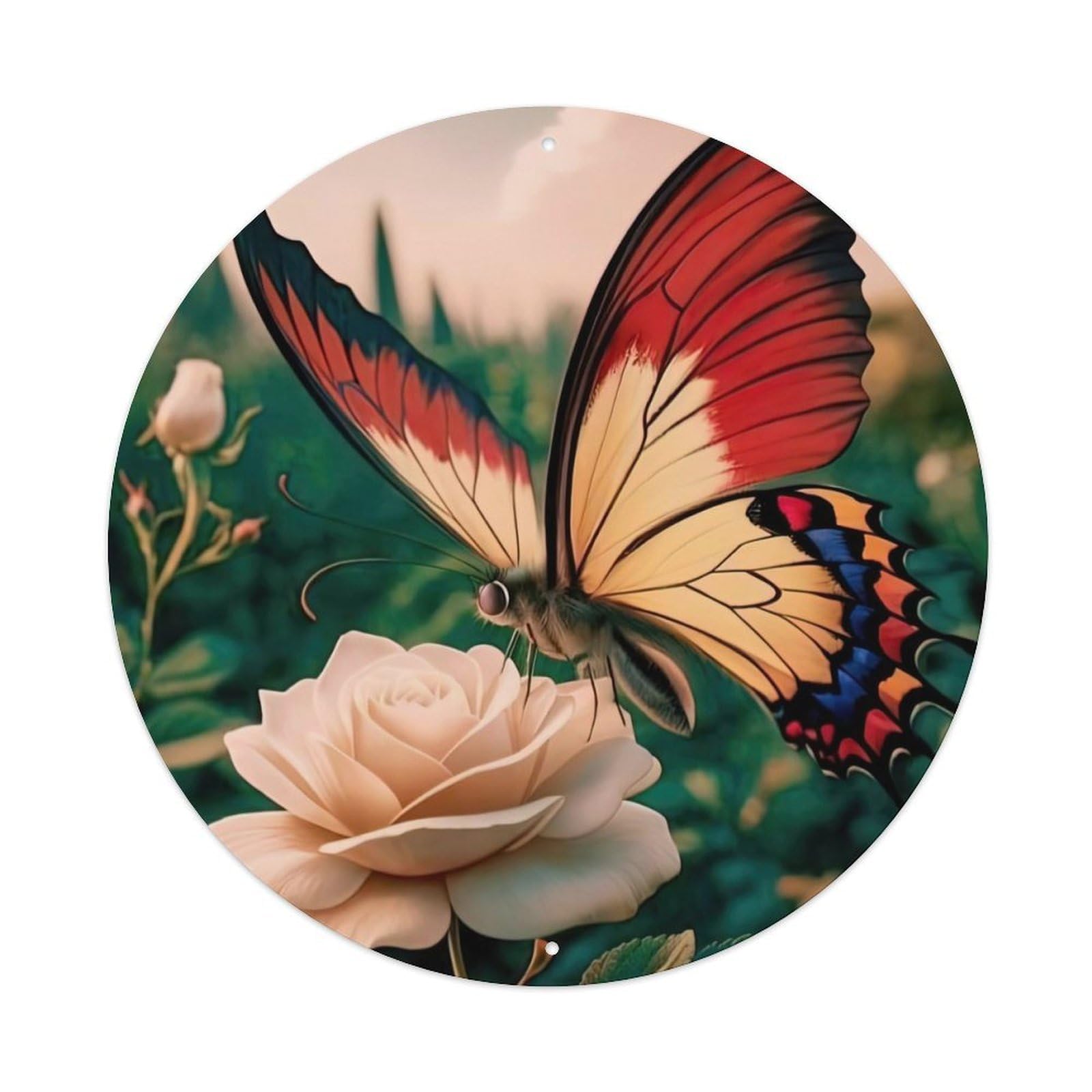 Cwbufd Vintage Style Rose Butterfly Nature Garden Romantic Vintage Metal Tin Sign Plaque Wall Decor For Cafe, Club Bar, Office, Garden Metal Poster 8X8inch