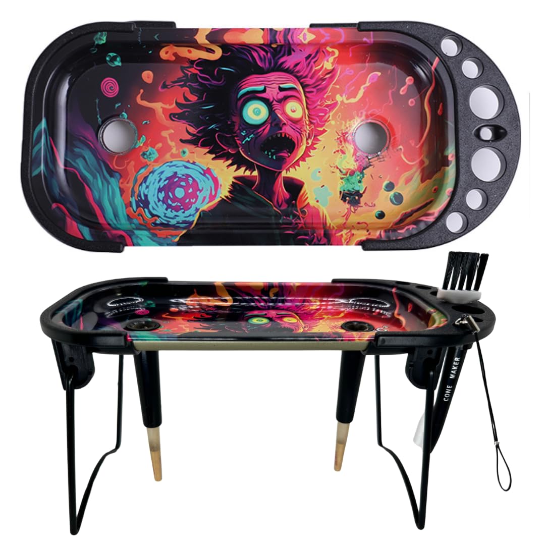 Rolling Tray with Folding Rolling Station to Stuff Full Size and Standard Sized Cones. 9 inch x 4 inch x 5.3 inch Folding Rolling Tray with Cone Packer Tools (Rick)