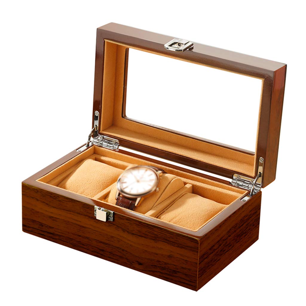ANVLOJRIH Watch Box 3 Watches Slots Jewelry Organizer Wood Watch Display Case Storage with glass Lid for Men and women