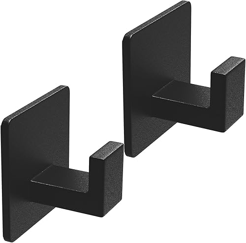 VAEHOLD Ganchos adhesivos para toallas, ganchos de pared resistentes de aluminio negros para colgar abrigos, sombreros, toallas, batas, ropa, gancho