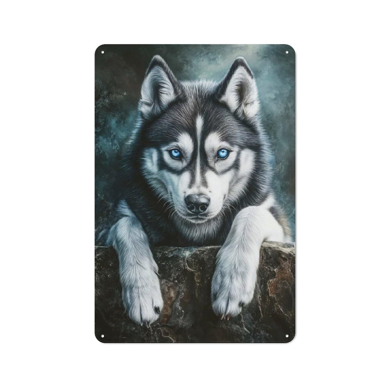 Junmoney Husky With Blue Eyes Metal Wall Sign 30X20cm Featuring For Hallway Wall, Suited To Wall Display Collectors