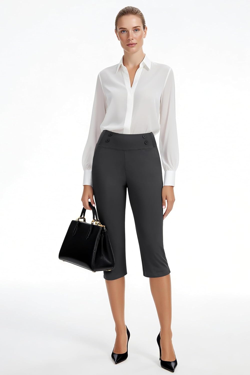 Women's 18" Golf Capris Stretch High Waist Athletic Workout Capri Pants - Image 6