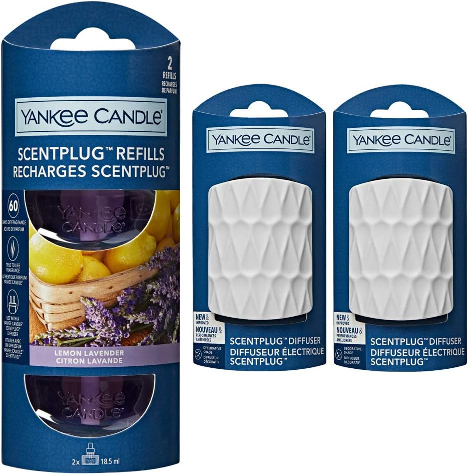 YANKEE CANDLE Scent Plug in Air Freshener Starter Set - 2 x White Plugs and 2 x Refills (1 Twinpack) (Lemon Lavender)