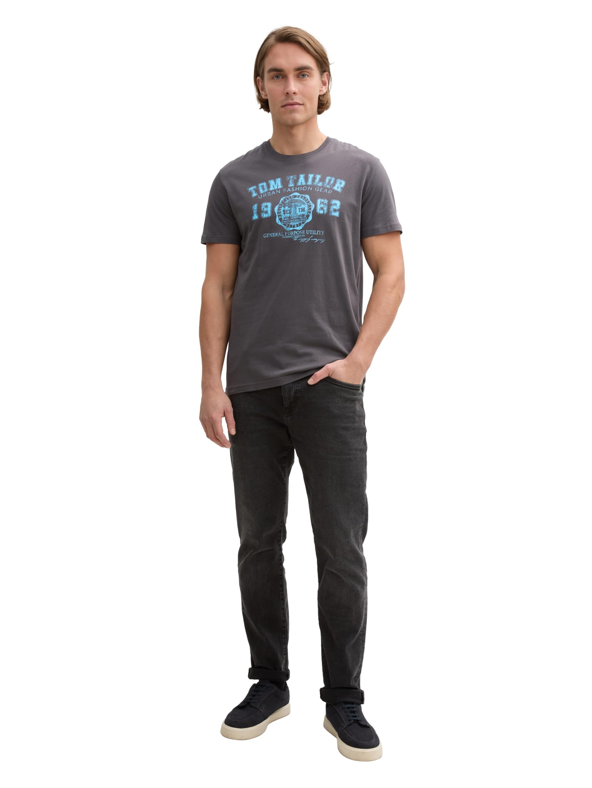 TOM TAILOR Herren T-Shirt mit Logo-Print, 10899 - Tarmac Grey, XXL – Ansicht 3