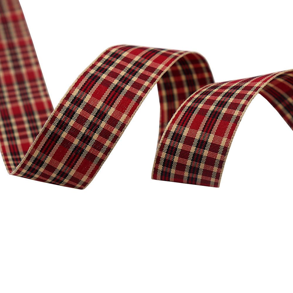 Tartan Ribbon, 25mm x 9M Black Watch for Christmas Valentine's Day Scene Decoration(Red and Yellow)
