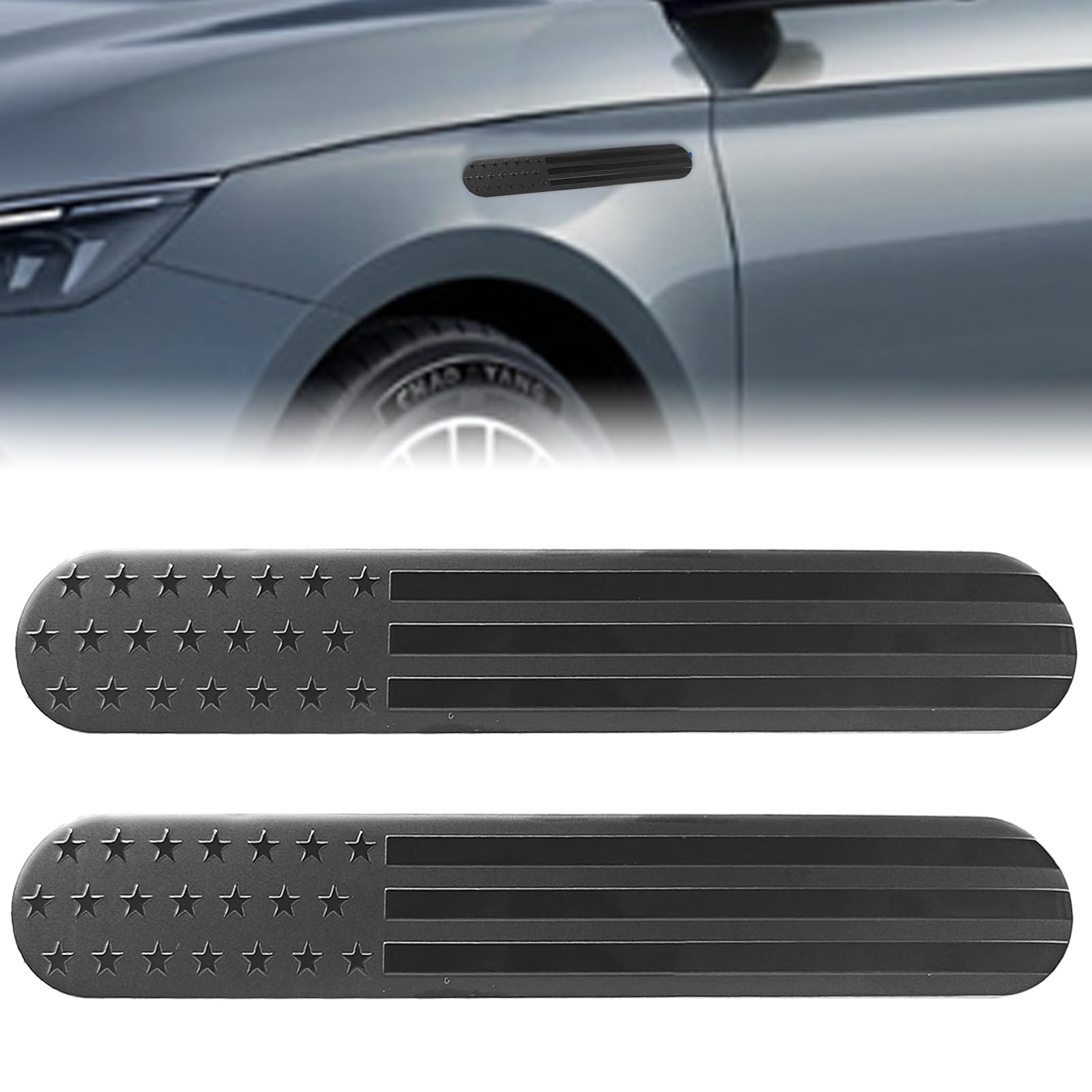 2PCS USA American Metal Flag Emblem, Decor Car Accessories 3D Patriotic US Flag Auto Fender Emblem for SUV Truck Motorcycle Metal Adhesive - Black