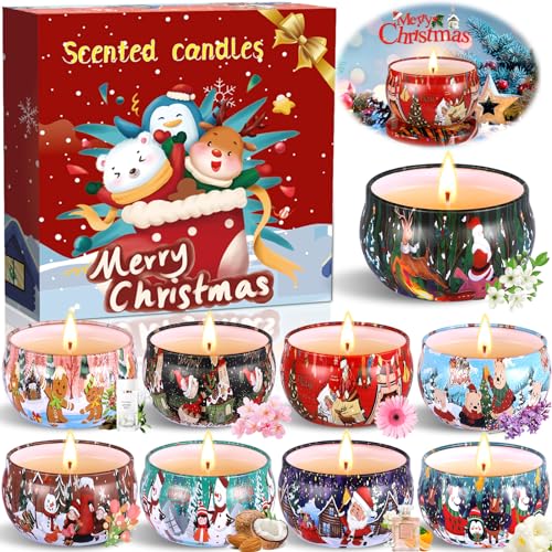 HYOJCWU Candle Candele Profumate Regalo di Natale 9 pezzi Candele Set per Aromaterapia Candela Aromatica di cera di soia naturale con coperchio, Decora il Natale, Regalo per Donna, Mamma, Amici
