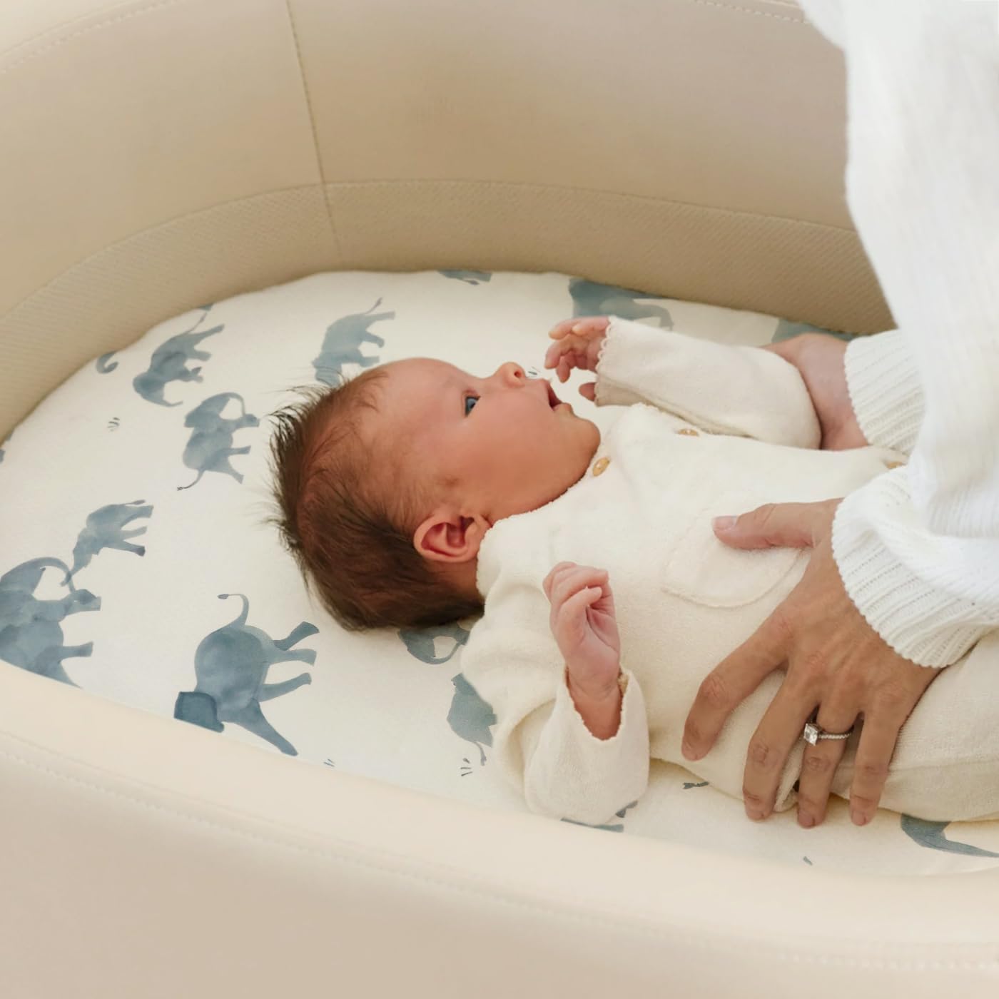 Dehnbares, ultraweiches Spannbettlaken-Set, 2 Stück, universell passend für Stubenwagen, Babywiege, Babywiege, Moseskorb, oval, rechteckig, sicher und anschmiegsam, 2 Stück