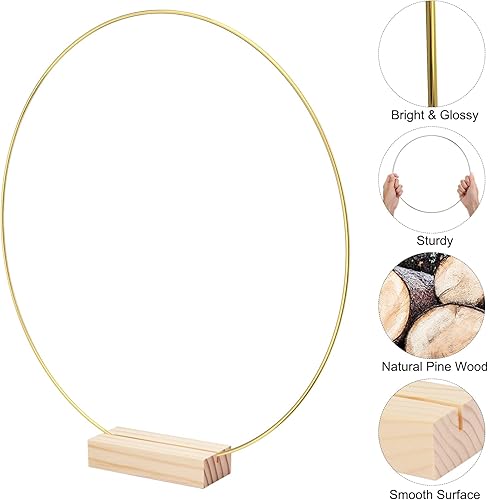 Miniatura 4 de Sntieecr 6 centros de mesa de aro floral de metal de 12 pulgadas para mesa con 6 soportes de madera, anillos de aro de corona dorados para coronas