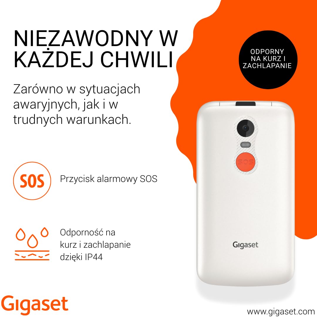 Gigaset GL595 – telefon z klapką i przyciskiem SOS, kolor perłowo-biały