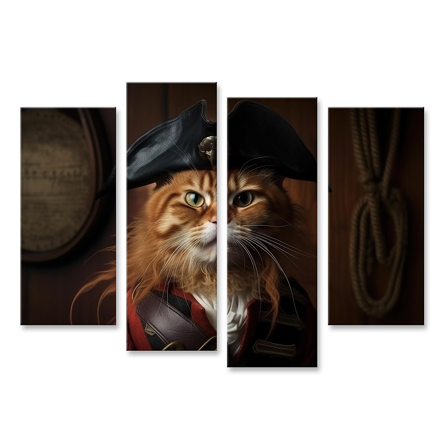 islandburner Prime - Quadro su tela con gatto che indossa vestiti da pirata, ritratto divertente e serio animale domestico, vintage, poster da parete