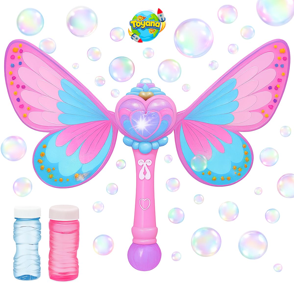 Kids Butterfly Bubble Wand, Light Up Automatic Bubbles Maker Machine with Bubble Solution, Magic Fairy Wand Outdoor Garden Bubbles Blower Activity Gift Toy Leak-Proof Design for Children Ages 3+ Years
