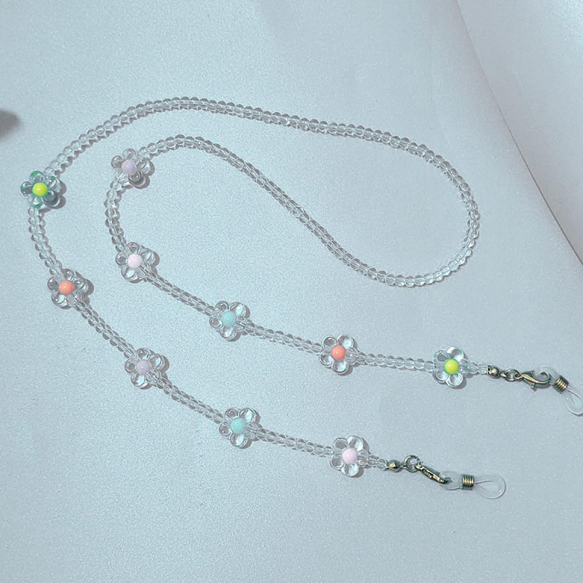Crystal Plum Blossom Eyeglass Chain Necklace, Stylish Purple Beaded Mask Anti-lost Lanyard for Women, Floral Multi-purpose Hanging Strap for Glasses