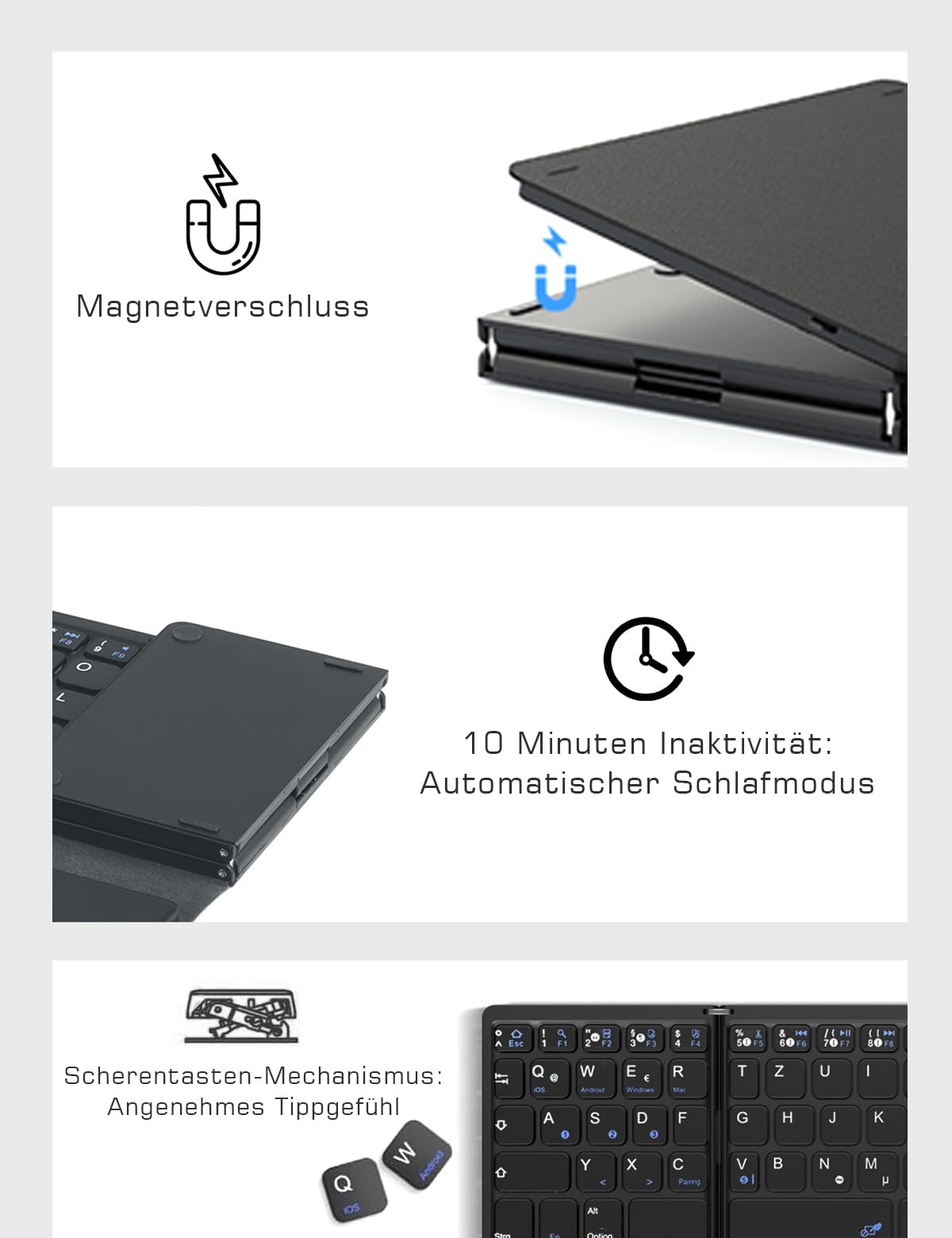 zenrich Bluetooth-Tastatur (QWERTZ) Faltbare kabellose mit Touchpad