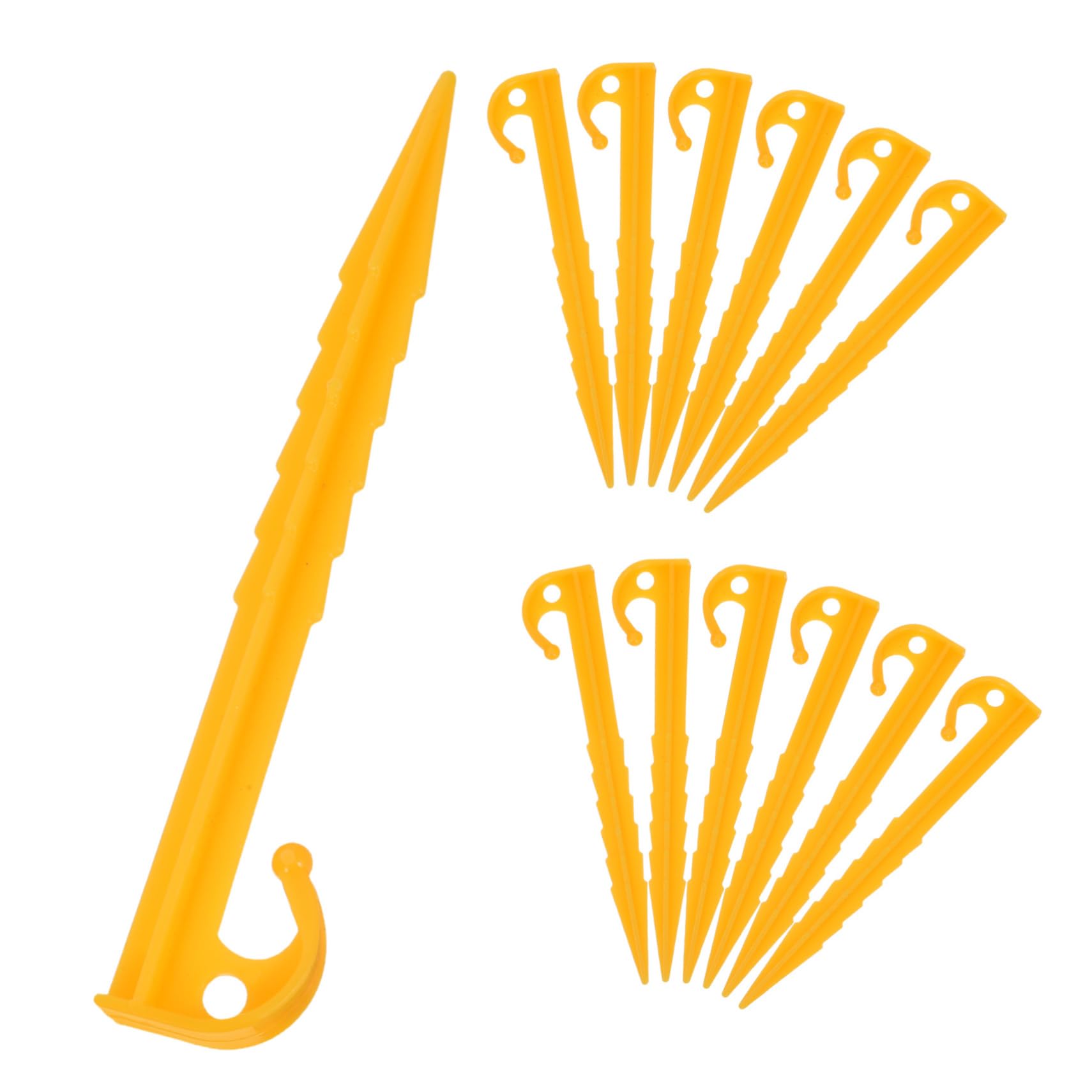 Mikikit 13pcs Beach Tent Pegs: Canopy Stakes Serrated Edges Yellow Platic Tent Stakes for Outdoor Camping Beach Lawn and Garden