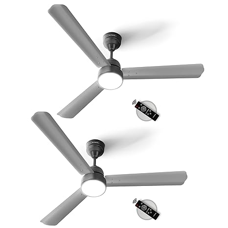 LONGWAY Luminair 1200 mm BLDC Ceiling Fan with Remote Control & LED Light | BEE 5 Star Rated Energy Efficient | Ultra High Speed 3 Blade Anti-Dust Decorative Ceiling Fan (Steel Gray, Pack of 2)