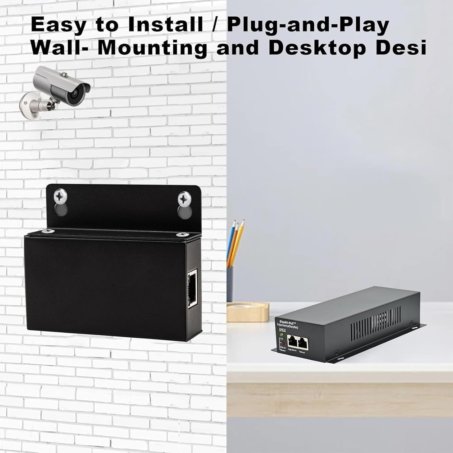 Injecteur PoE Gigabit 90 W, 802.3af/at/bt PoE+ + adaptateur standard, Plug & Play, extension de signal de 100 mètres pour la sécurité/les applications audio commerciales/IoT/Smart Home