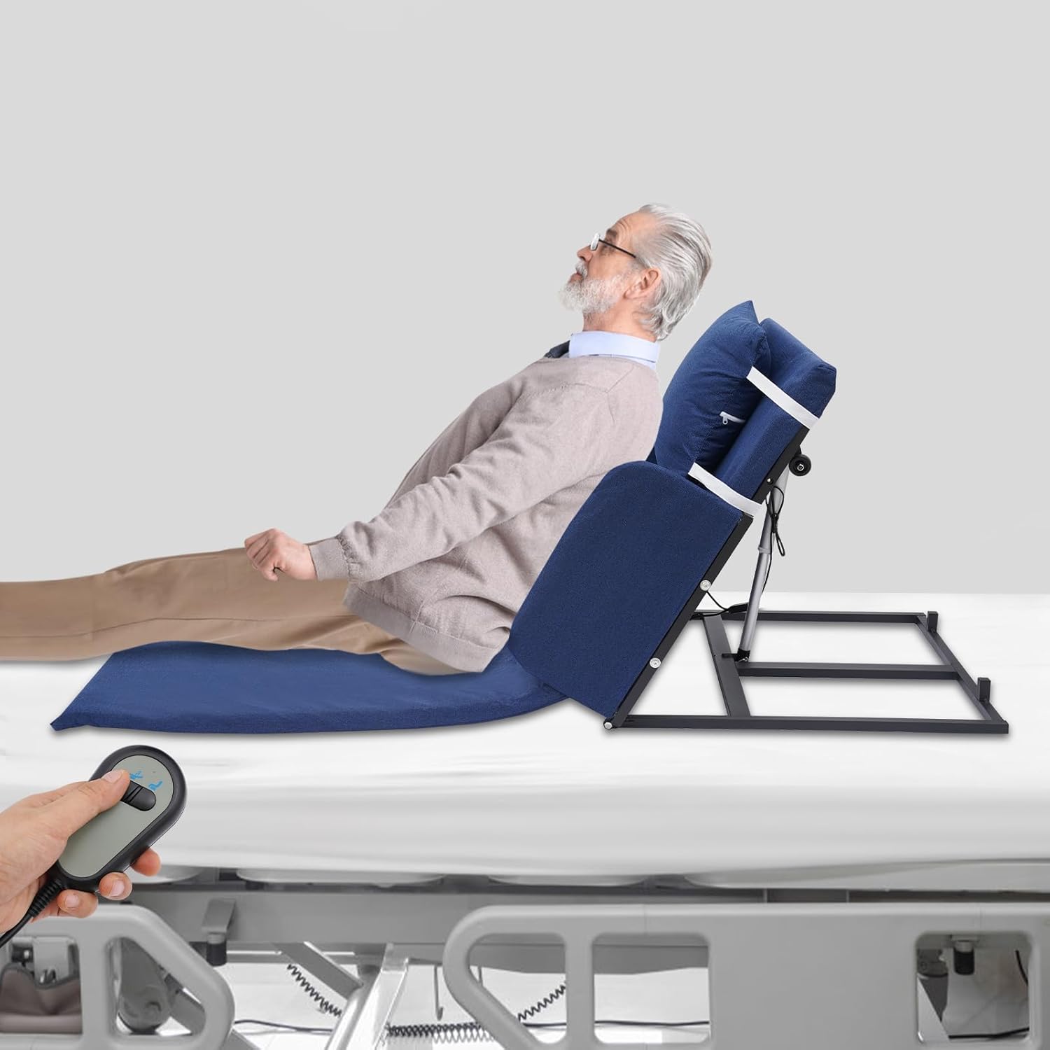 Electric Lifting Backrest for Bed, Soft Cushion, 2-80° Adjustable Angle, 330Lbs Load Capacity w/Armrests & Wired Controller for Easily Getting up, Ideal for The Elderly, Pregnant Women (Blue)