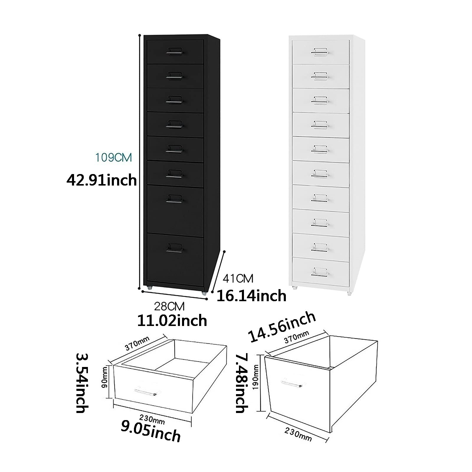 Boston Roll Container 8 Cassettiera in acciaio con serratura nera 27,9 x 40,6 x 107,9 cm.
