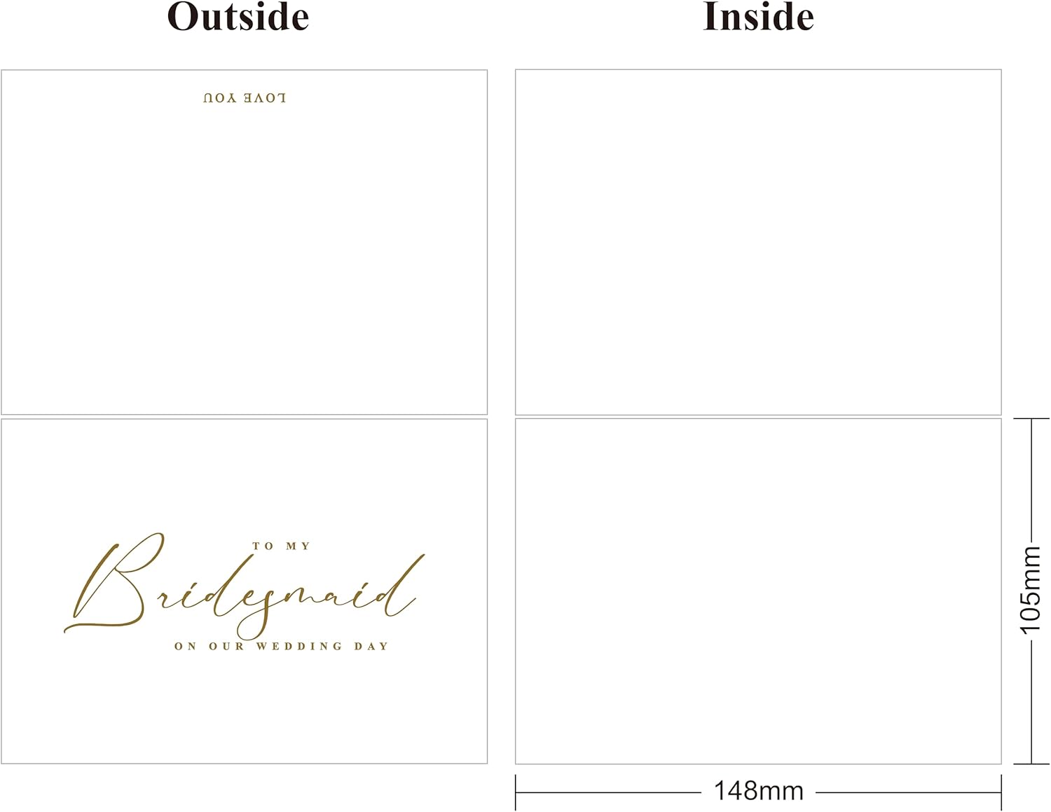 LADY&HOME To My Bridesmaid On My Wedding Day Card,Bridesmaid Thank You Card Wedding Day Bridesmaid Proposal (Gold Foil,6 Pack) - Image 2