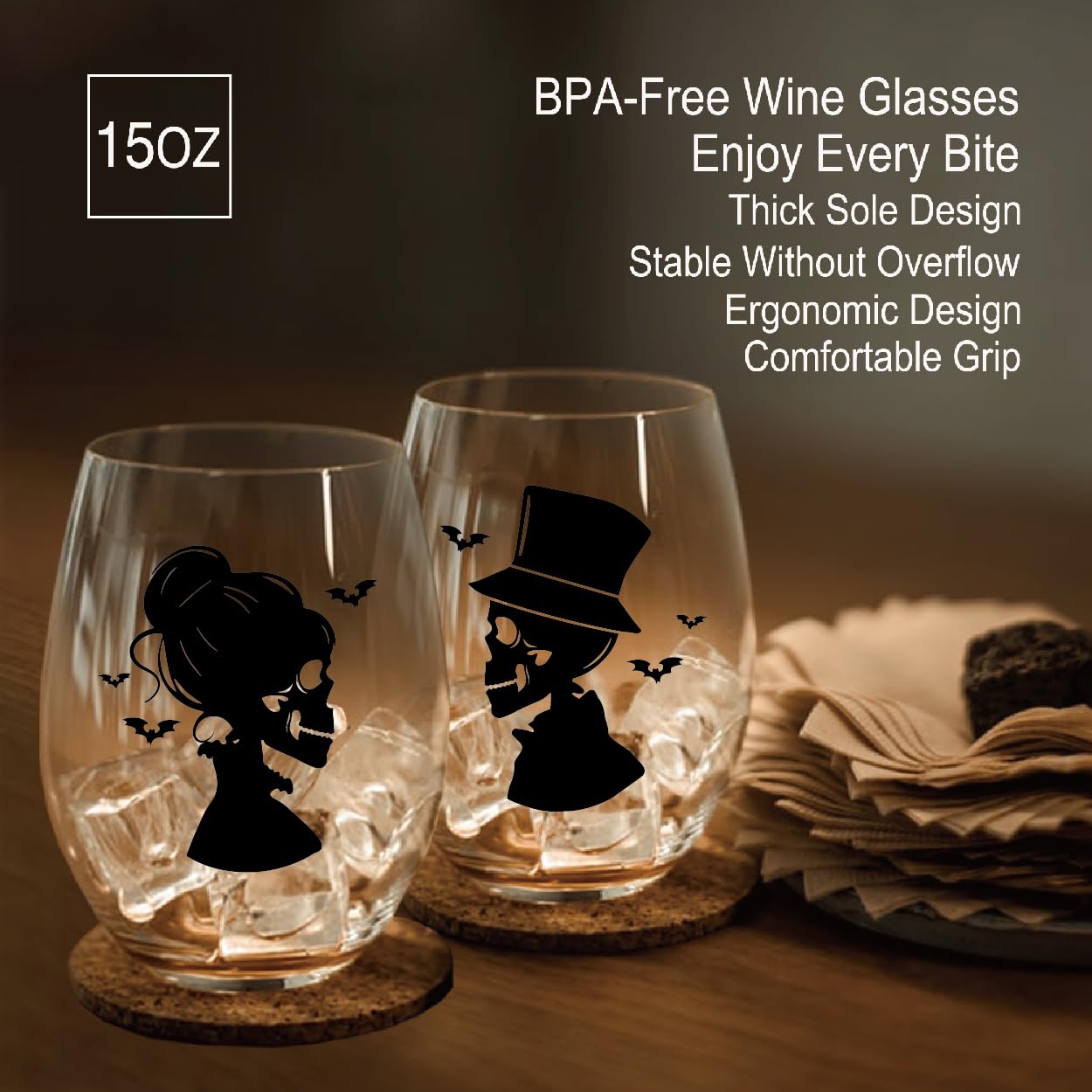 Totenkopf Weinglas – 700ml, Dickes Glas, Ohne Henkel, Perfekt Für Halloween & Deko