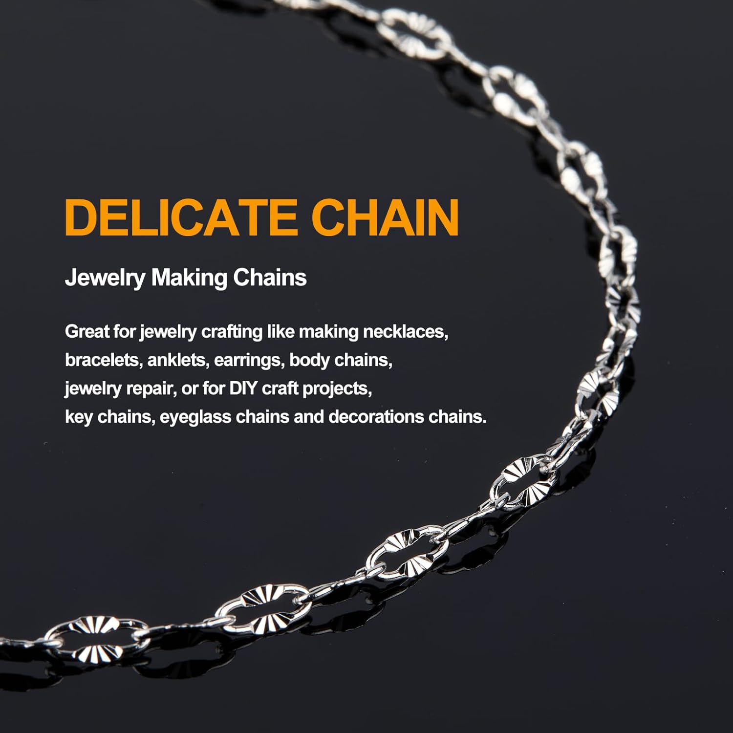 KYUNHOO 16.4 Feet Silver Stainless Steel Chains Bulk Embossed Lip Chain Roll Soldered Cross Link Chains Cable Chain with Jewelry Clasps for Handcraft Making - Image 4