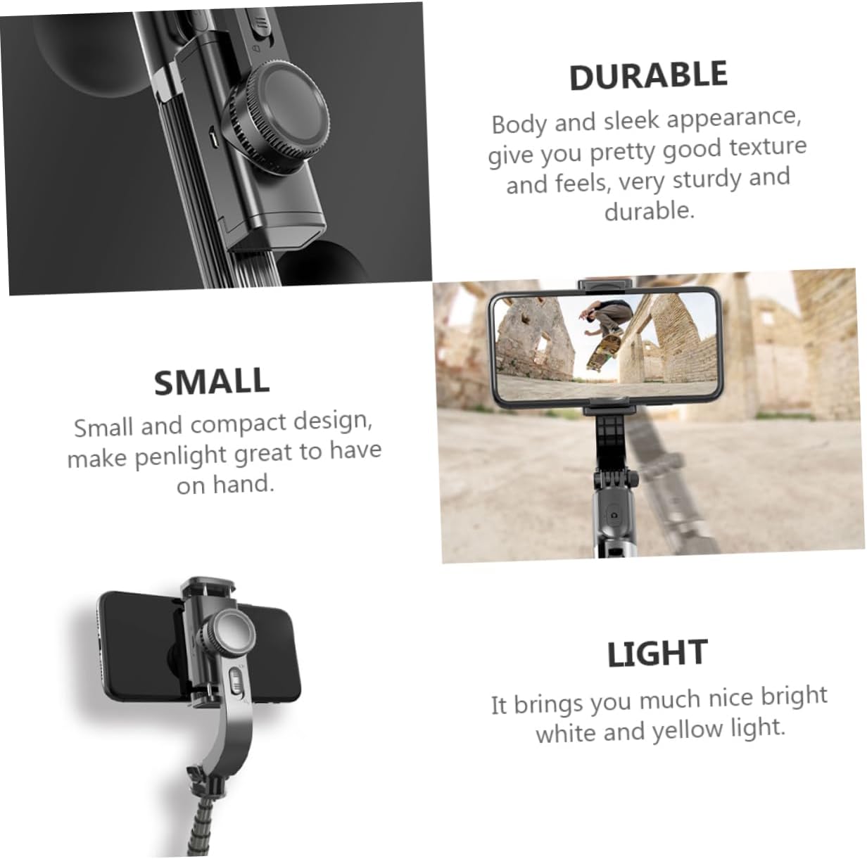 Lurrose 1set Multipurpose Phone Tripod Stabilizer Rotation Handheld Selfie Stick Height Compatible Smartphones for Vlogging Photography Live Streaming Black