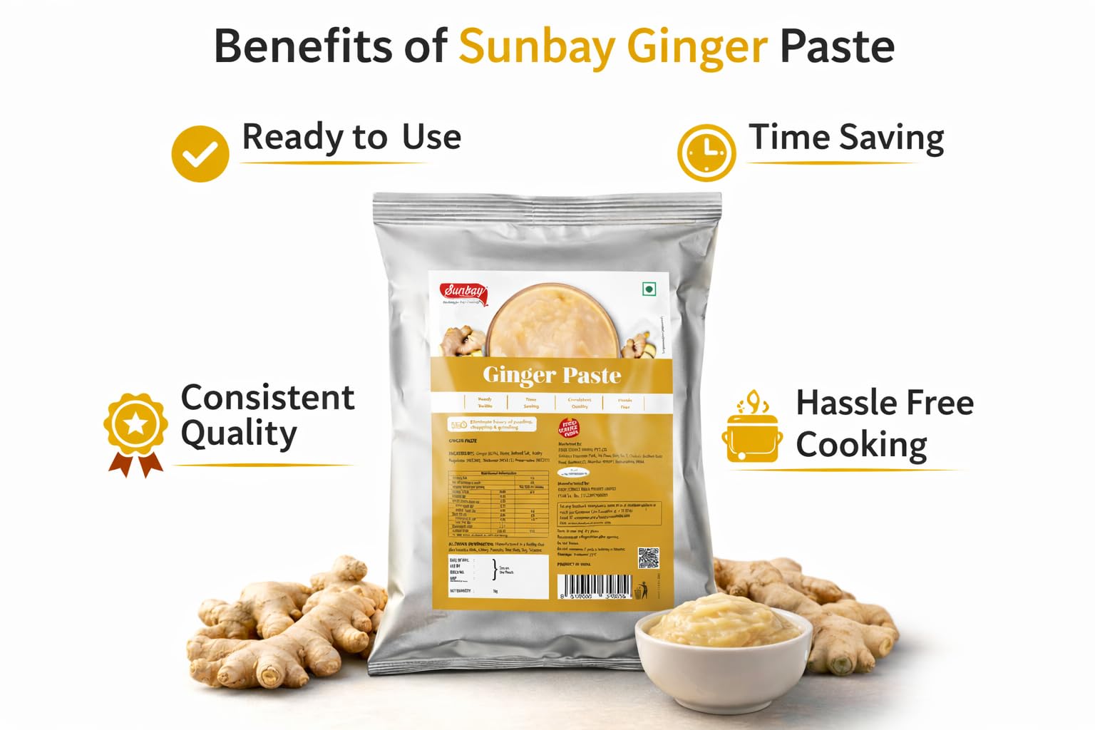 Sunbay Ginger Paste | Fresh Adrak Paste for Everyday Cooking, Gravies, Tandoori Marinades & Indian Recipes | 1 Kg 2