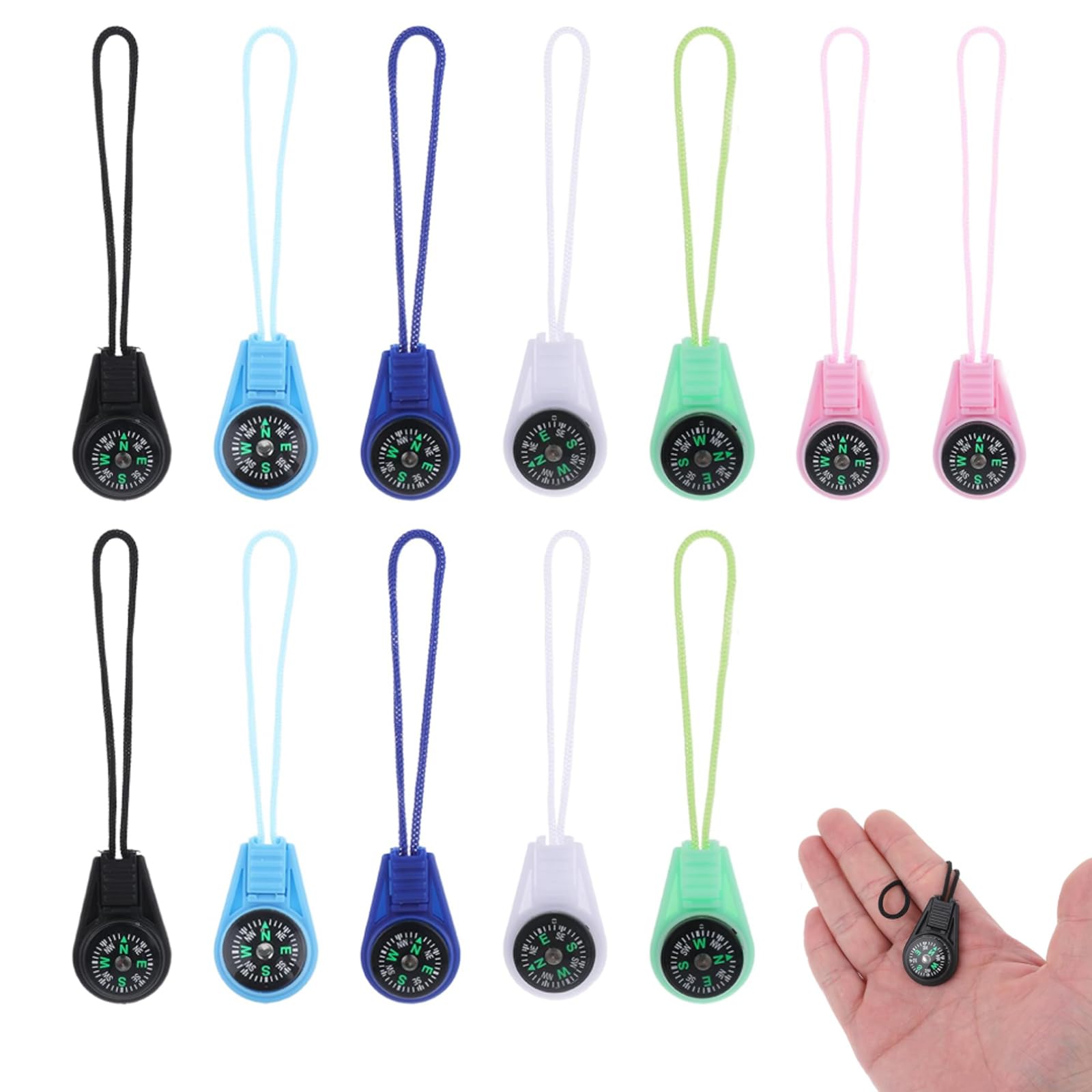 Generisch Lot de 12 mini boussoles multicolores pour enfants, cadeaux pour enfants, boussole, porte-clés, boussole, petit passeport, pour la randonnée, le camping et le tourisme