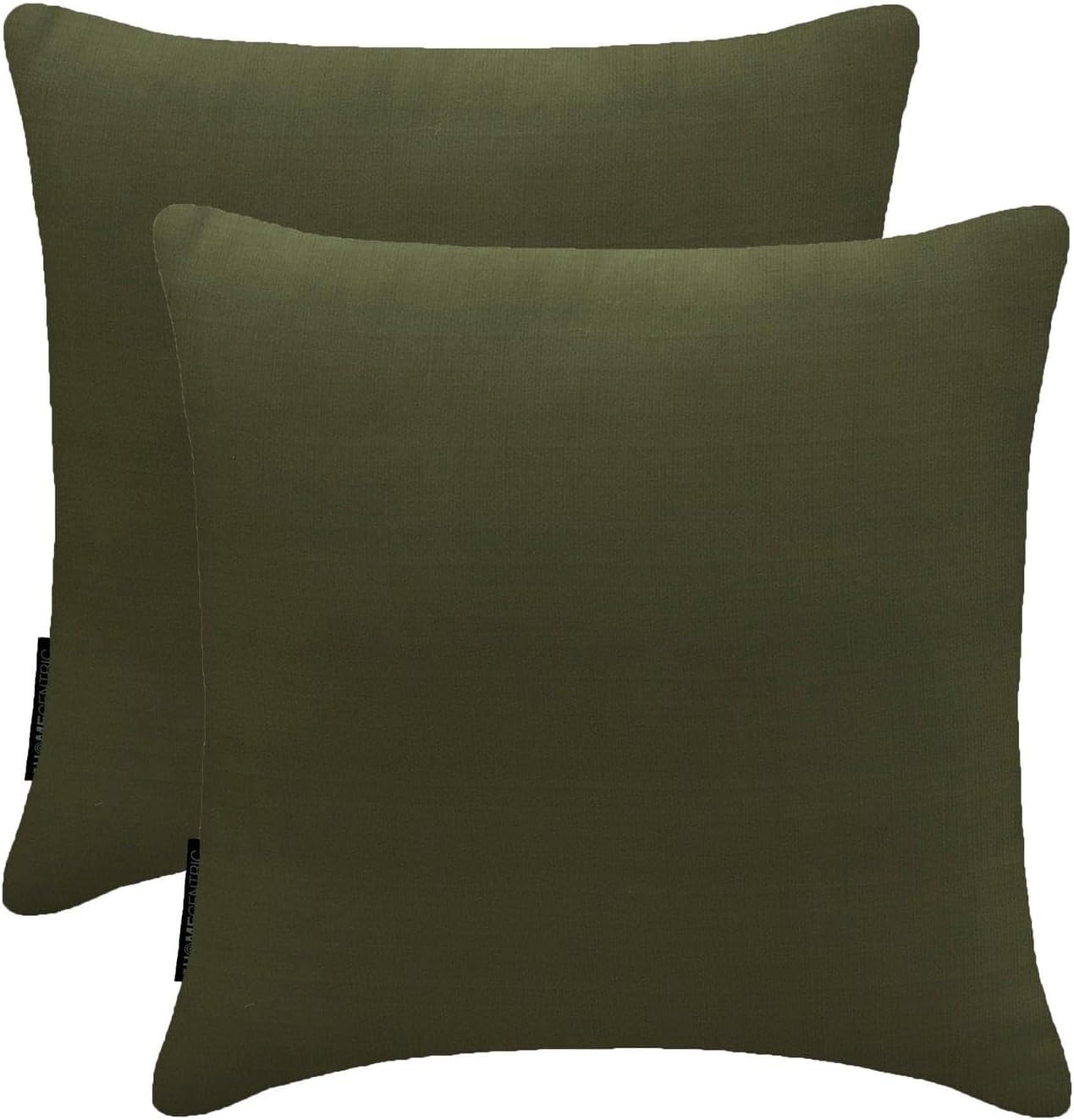 Olive Green Decorative Throw Pillow Covers 14"x14" | Pack of 2 Modern Satin Cushion Cover | Solid Pillowcases for Couch, Sofa Bedroom & Living Room, Modern Home Décor - Dark Olive Green Slub Satin