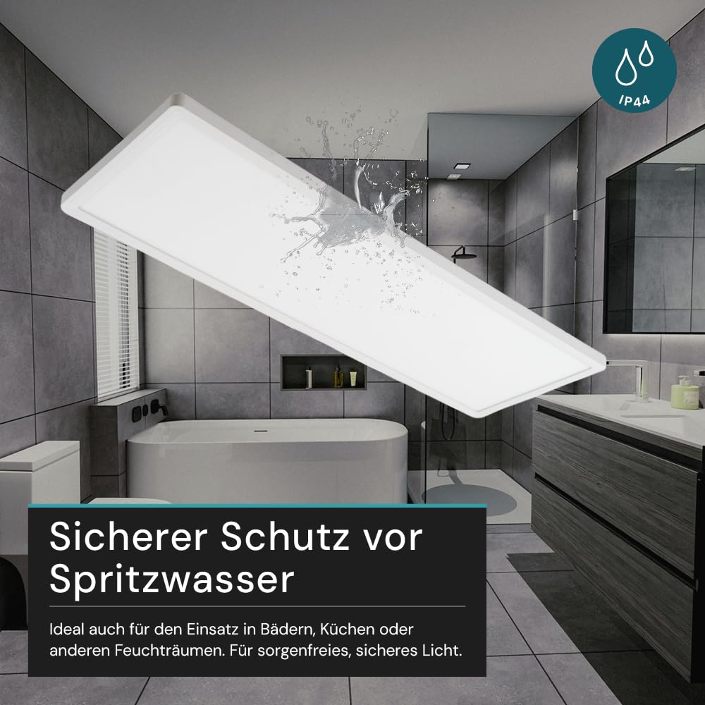 LUXULA 5er Pack LED Panel 58x20 cm Weiß, 24W 2200lm, IP44 Feuchtraum, LED Deckenleuchte dimmbar mit Fernbedienung, Deckenpanel dimmbar, Deckenleuchte flach rechteckig, Deckenlampe Badezimmer