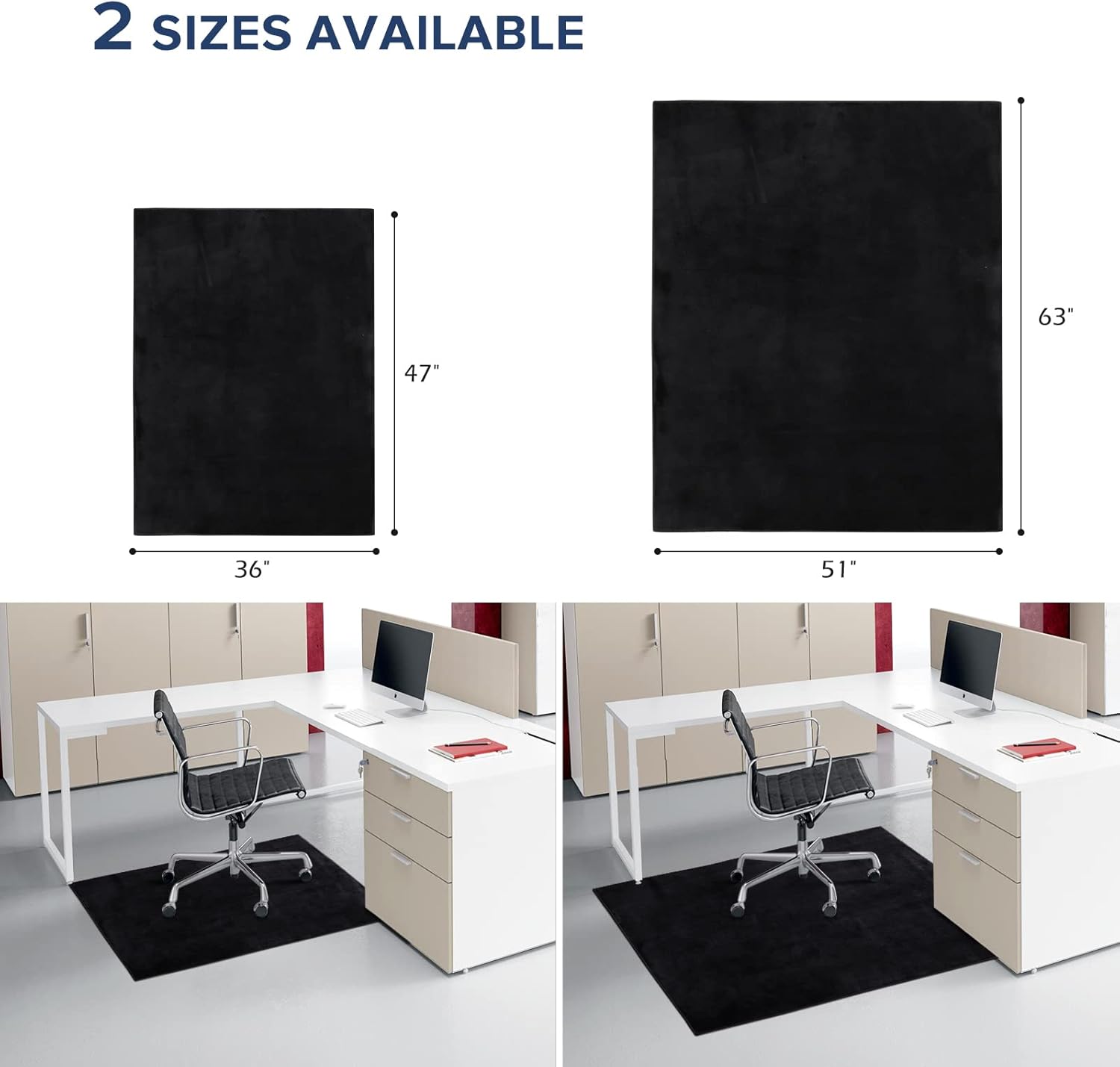 Large Office Chair Mat for Hard Floor, 63"x51" - Flannel Fabric Desk Rug, Protector for Home Office (Black)
