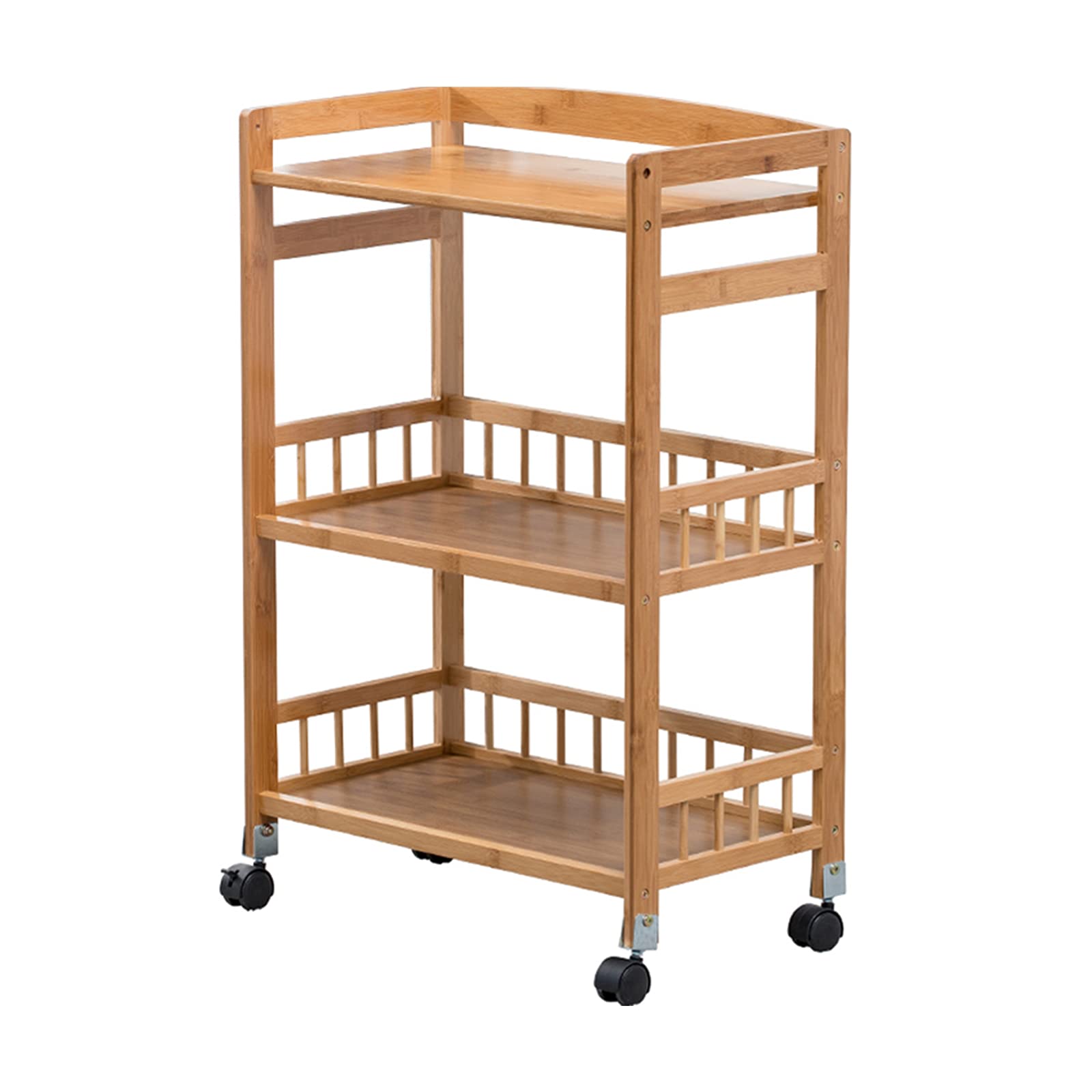 AKaSping 3 Tier Bamboo Storage Cart - Removable Rolling Utility Kitchen Organizer With Mobile Shelving Unit - Serving Tower Rack for Bathroom, Laundry and Narrow Places