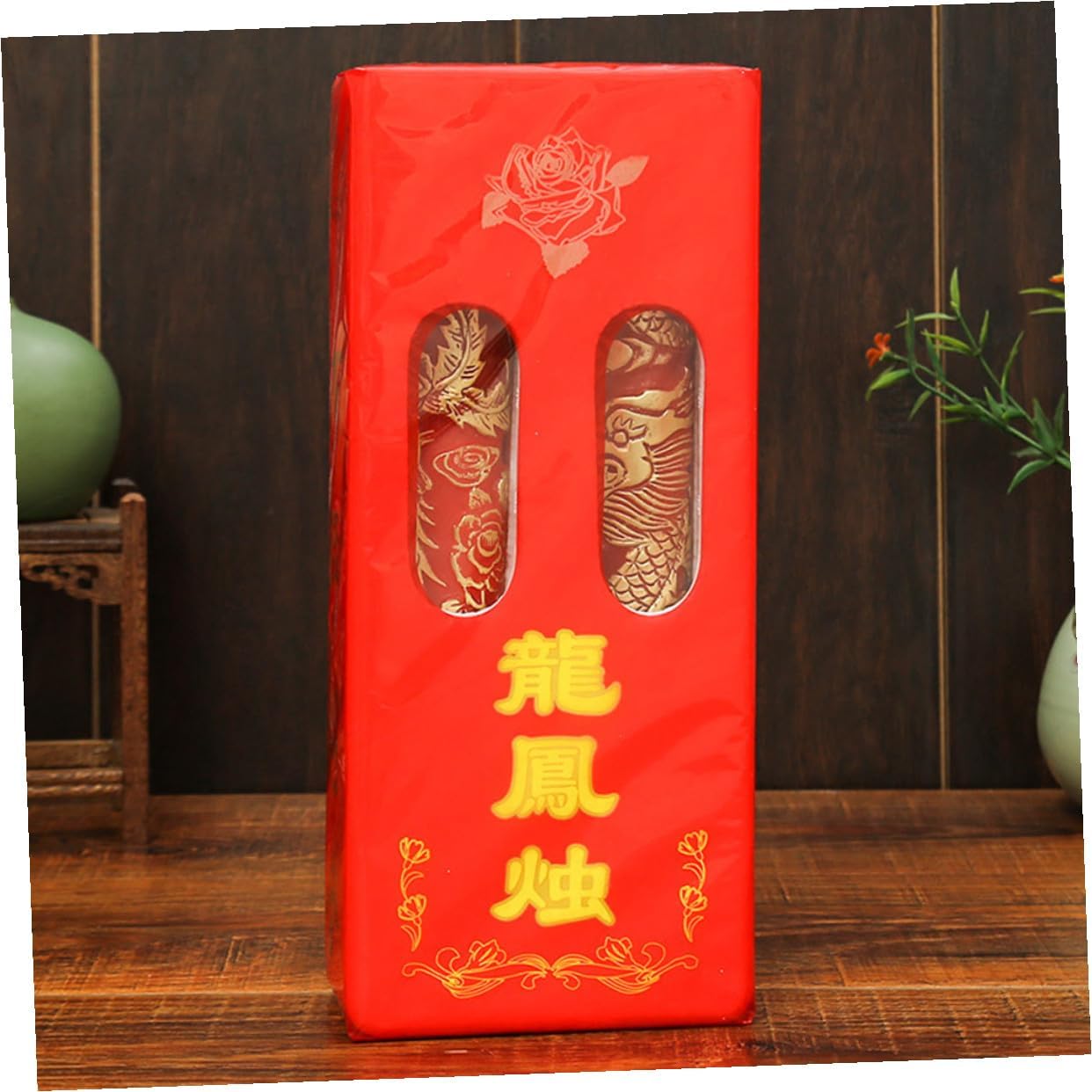 Chinese Wedding Candles Dragon and Phoenix Pair Red Floral Candles Traditional Marriage Room Decor Wedding Party Supply Celebration