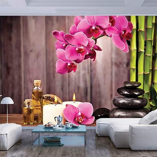 Mural de pared de 77 x 30 pulgadas, orquídea de spa, rocas, bambú, estilo asiático, aromaterapia, masaje, terapia, decorativo, autoadhesivo,