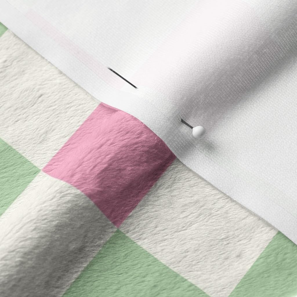 Spoonflower Fabric - Checkered Green Pink Squares Cream White Grid Checks Retro Printed on Minky Fabric by The Yard - Sewing Baby Blankets Quilt Backing Plush