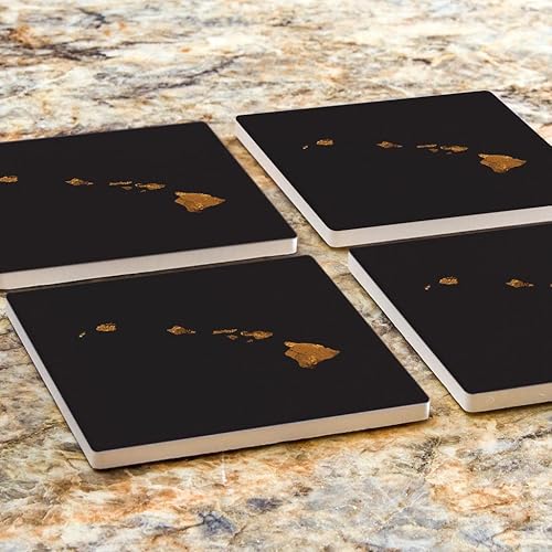 Miniatura 7 de Joyride Home Decor Copper Hawaii State, 4 posavasos de cerámica, posavasos cuadrados de 4 pulgadas, juego de 4, parte trasera de corcho