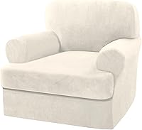 HVERSAILTEX 2-Piece Thick Velvet T-Cushion Sofa Slipcovers for Armchairs - Stretch Furniture Protector, Fits 32-48" Width, Ivory