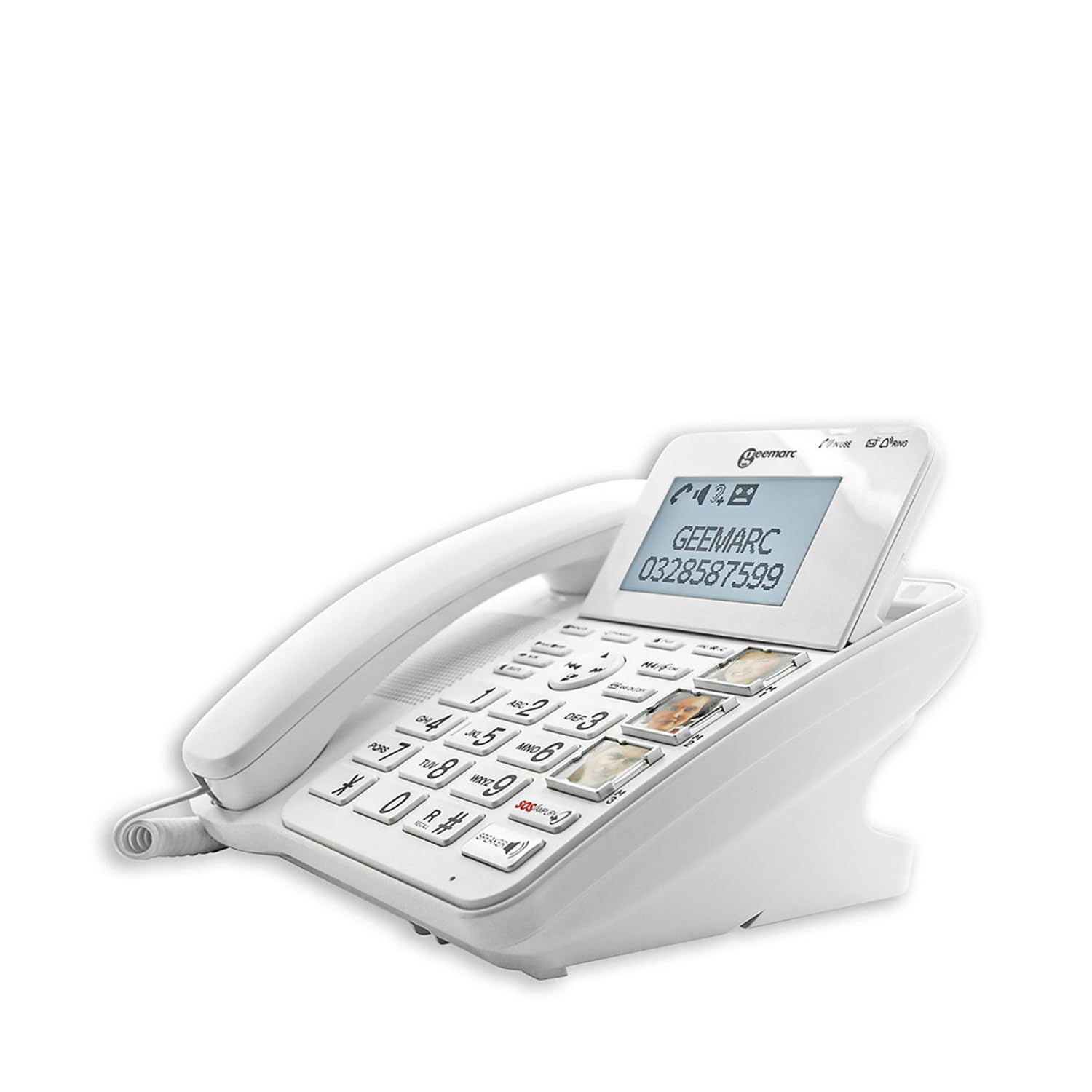 Geemarc CL595 - Teléfono con Cable Amplificado y Auricular Adicional con Contestador, Botones Grandes y Función SOS para Personas Mayores - Pérdida Auditiva Moderada o Severa