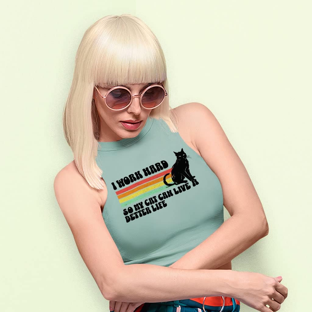 I Work Hard So My Cat Racerback Cropped Tank - Vintage Women's Tank - Trendy Design Tank Top