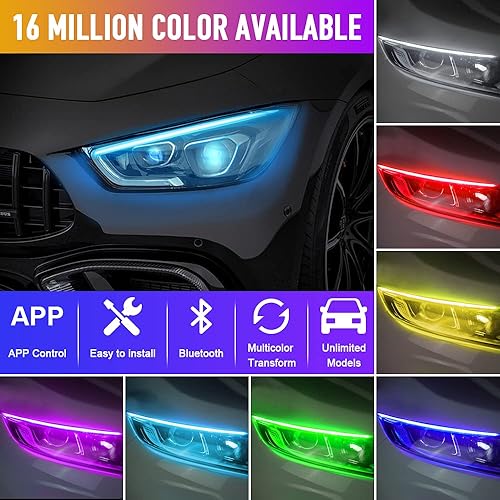 Miniatura 2 de Car LED Light Strip, KaiDengZhe Car LED Headlight Surface Strip Tube Light RGB Multi Color APP Control 17.7 Inch Flexible LED Daytime Running Light