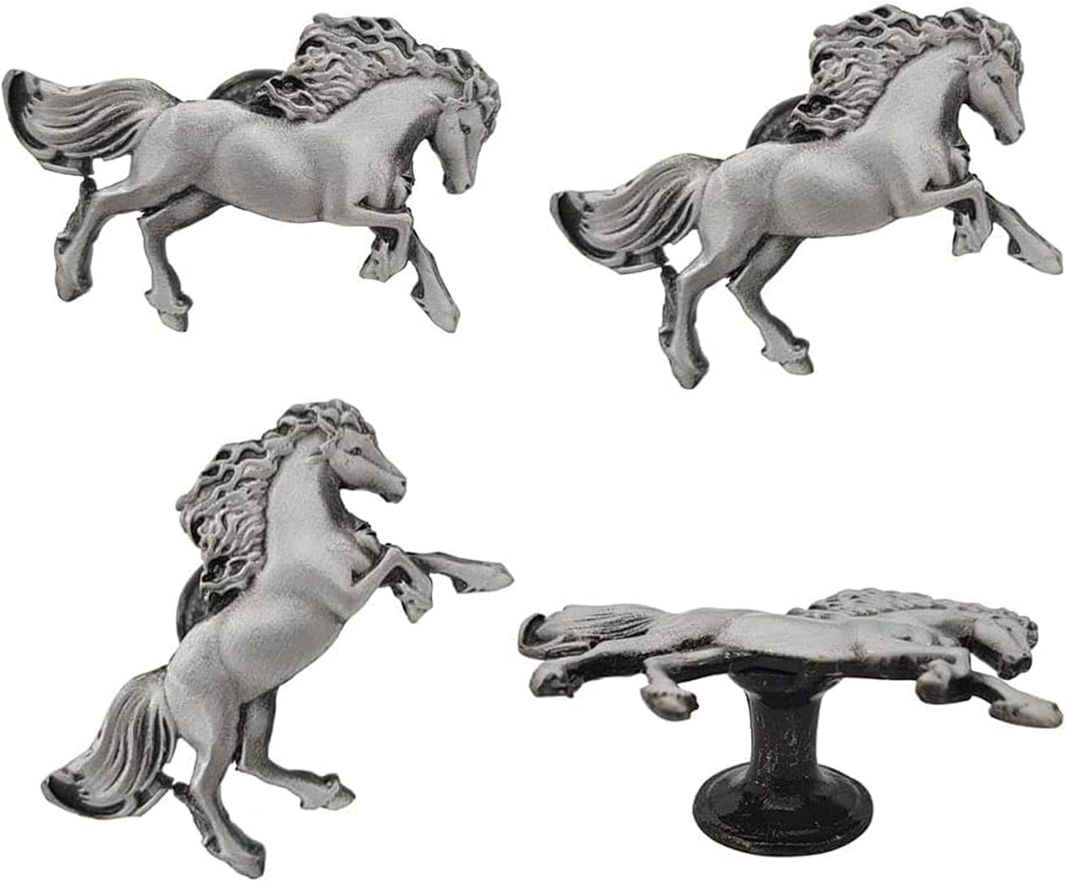 Vivicap 4Pcs Unique Horse Knob Single Hole Handle Cabinet Closet Drawer Wardrobe Home Office Dresser Door Knobs Ancient Tin Color Animal Shaped Pull Retro Decorative Furniture Hardware Accessories