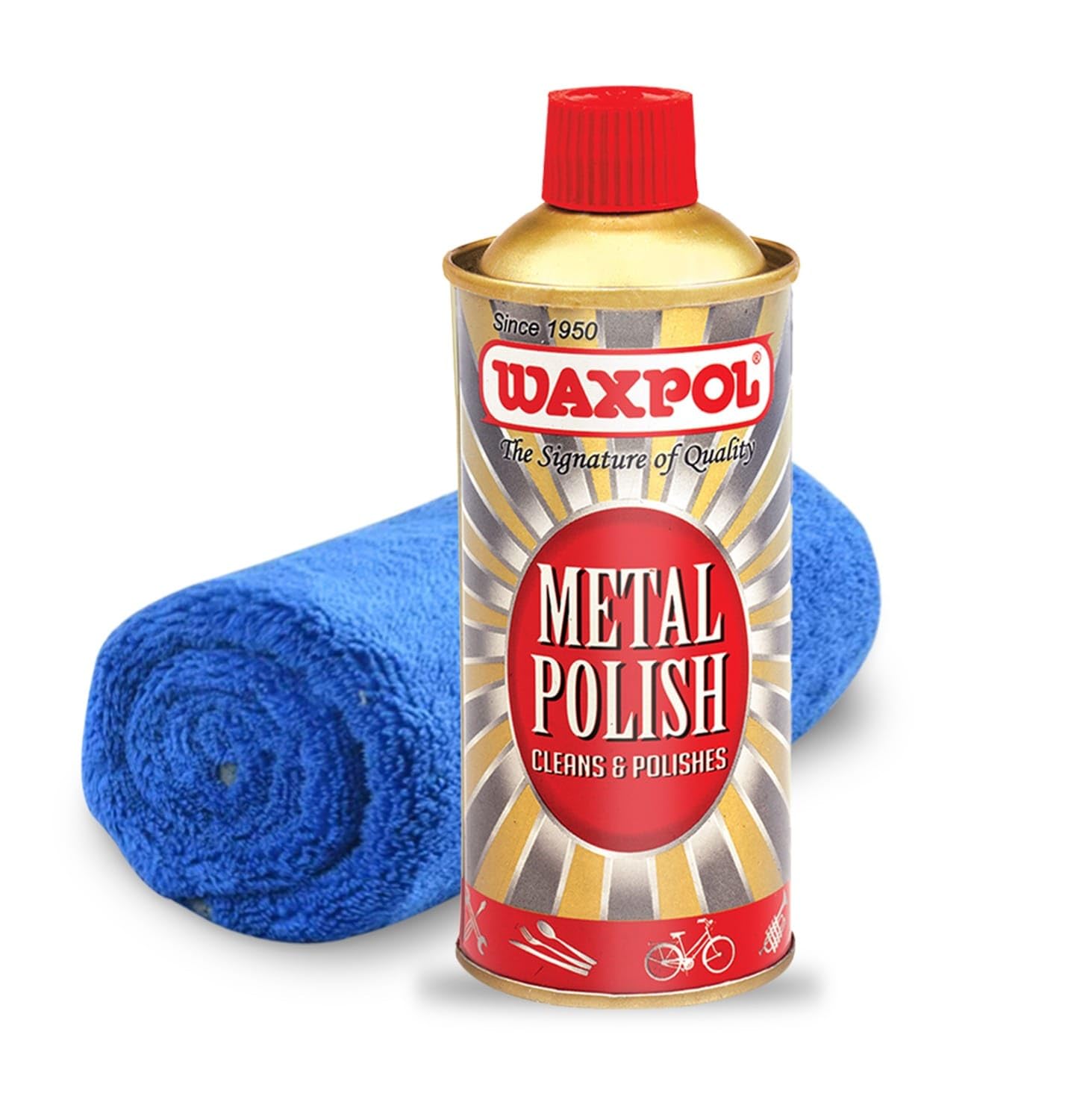 Metal Polish 200 ml with Microfiber Cloth for Shine and Clean Bike, Brass, Copper, Steel, Chrome, Aluminium, Alloy, Wheel