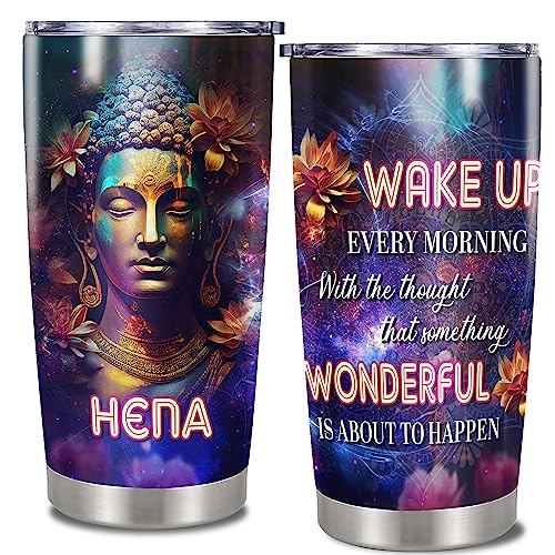Personalized Buddha Tumbler Travel Coffee Mug Insulated Cup With Lid Wake Up Every Morning Inspirational Quote Mandala Flower Yoga Meditation Religious Buddhist Gifts For Women Spiritual