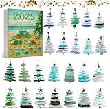Sea Glass Christmas Tree Advent Calendar 2025,24 Days of Ocean Themed Holiday Surprises, Christmas Countdown Calendar,2D Mini Natural Sea Glass Xmas Tree Ornaments,Holiday Decor Gifts (A)